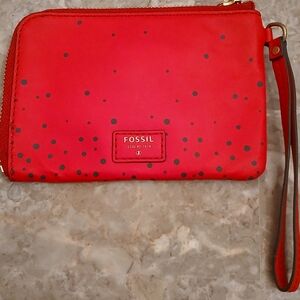 Authentic Fossil Red Dot Wristlet- Brand New